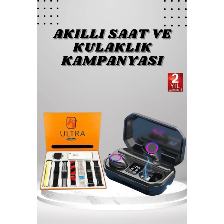 Yeni Nesil Akıllı Saat ve Bluetooth Kulaklık Kampanyası Dijital Göstergeli Powerbankli