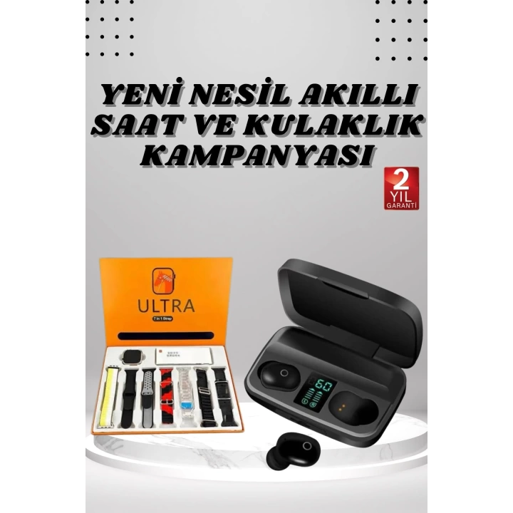 Yeni Nesil Akıllı Saat ve Bluetooth Kulaklık Kampanyası Dokunmatik Kare 7 Kordonlu