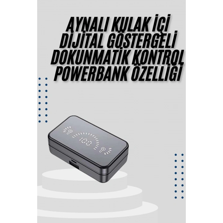 Yeni Nesil Kablosuz Kulaklık Aynalı Powerbank Özellikli Bluetooth Bağlantılı Dijital Göstergeli