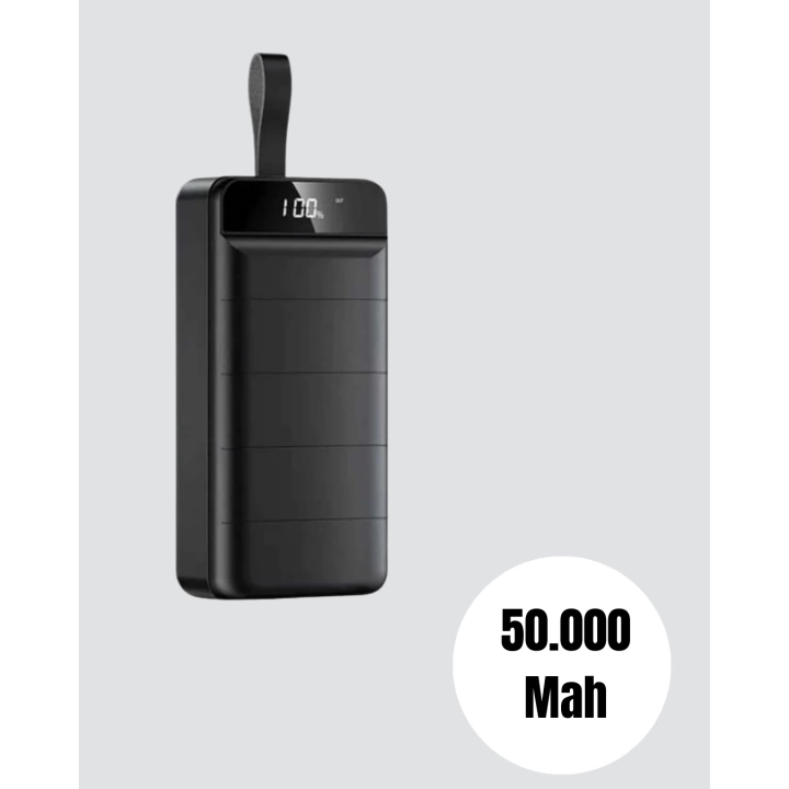 Yüksek Kapasiteli 50.000 mAh Powerbank – Type-C, Lightning ve Micro USB Uyumlu, Çoklu Cihaz Şarj Özellikli