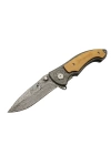 2-31 Damascus Kamp Çakı 19,5cm - Yarı Otomatik, Kemerlikli, Ahşap Metal Sap