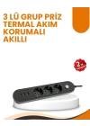 2 Metre Kablolu 3 USB Portlu Anahtarlı Üçlü Priz
