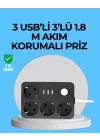 3 USB Çıkışlı 4’lü Akıllı Priz 2500W 2 Metre Kablo