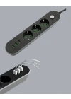 3 USB Çıkışlı Hızlı Şarjlı Anahtarlı Üçlü Priz