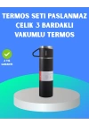 304 Çelik Termos Seti | 2 Bardaklı, 500 ml, Uzun Süre Isı Koruma