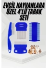 4lü Bit Pire Tarağı Set Kedi Köpek Evcil Hayvan Tüy Toplayıcı Mavi