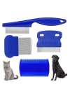 4lü Bit Pire Tarağı Set Kedi Köpek Evcil Hayvan Tüy Toplayıcı Mavi