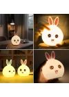 5 Farklı Renk Modlu Tavşan Figürlü Pofuduk LED Gece ası–Yumuşak Dokulu Çocuk Odası ve Dekoratif Şarjlı Ortam Işığı