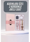Akıllı Saat 3 Kordonlu Ve Aksesuarlı Bayanlar Için Şık Rose renk