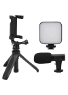 Akıllı Telefon Vlog Kiti Tripod Mini Mikrofonlu Telefon Tutucu