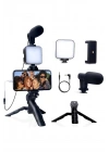 Akıllı Telefon Vlog Kiti Tripod Mini Mikrofonlu Telefon Tutucu