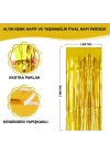 Altın Gold Renk Ekstra Metalize Parlak Saçaklı Arka Fon Perde İthal A Kalite 1x2 Metre