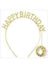 Altın Gold Renk Kristal Taşlı Parlak Happy Birthday Taç