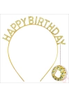 Altın Gold Renk Kristal Taşlı Parlak Happy Birthday Taç 16x17 Cm