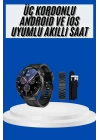 Amoled Ekran Akıllı Saat Üç Kordonlu İOS Android Uyumlu