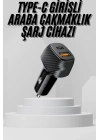Araç İçi Şarj Cihazı 38W Güç Kapasiteli Type-C Girişli Araba Çakmaklık
