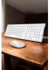 Beyaz Kablosuz Klavye Fare Seti Kablosuz Fare USB Alıcı PC Uyumlu