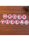 BFS  11 Harfli Kırmızı Beyaz İpli MUTLU YILLAR Yazılı Ahşap Yılbaşı Ağaç Süsü