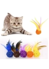 BFS  2li Rattan Renkli Peluş Tüy Kedi Köpek Oyuncak Yakalama Çiğneme Çıngıraklı Top Oyuncağı