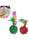 BFS  2li Rattan Renkli Peluş Tüy Kedi Köpek Oyuncak Yakalama Çiğneme Çıngıraklı Top Oyuncağı