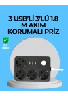 BFS 3 USB Çıkışlı 4’lü Akıllı Priz 2500W 2 Metre Kablo
