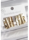 BFS 316 Çelik Gold Renk Dalgalı Plaka Model Kadın Küpe
