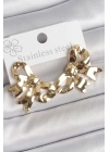 BFS 316 Çelik Gold Renk Kurdele Plaka Model Kadın Küpe