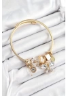BFS 316L Çelik Beyaz Zirkon Taşlı Kelebek Model Gold Renk Charm Bileklik