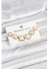 BFS 316L Çelik Gold Beyaz Renk 3 Boy Yonca Küpe Seti