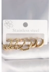 BFS 316L Çelik Gold Renk Altıgen Halka Model Kadın Küpe Seti