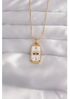 BFS 316L Çelik Gold Renk Beyaz Mineli Göz Figür Tarot Kolye