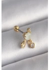 BFS 316L Çelik Gold Renk Beyaz Mineli Kalp Sallantı Zirkon Taşlı Tragus Piercing