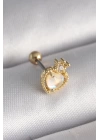 BFS 316L Çelik Gold Renk Beyaz Mineli Kalp Zirkon Taş Detaylı Taç Tragus Piercing
