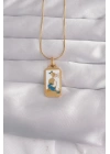 BFS 316L Çelik Gold Renk Beyaz Mineli Kız Figür Tarot Kolye