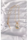 BFS 316L Çelik Gold Renk Beyaz Mineli Kız Figür Tarot Kolye