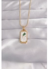 BFS 316L Çelik Gold Renk Beyaz Mineli Tarot Kolye