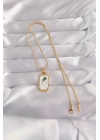 BFS 316L Çelik Gold Renk Beyaz Mineli Tarot Kolye