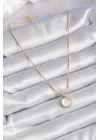 BFS 316L Çelik Gold Renk Beyaz Sedefli Vintage Kadın Kolye