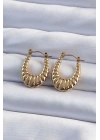 BFS 316L Çelik Gold Renk Bombeli Baklava Kesim Kadın Küpe