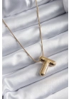 BFS 316L Çelik Gold Renk Bubble T Harf Model Kadın Kolye