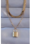 BFS 316L Çelik Gold Renk Çift Zincir Kilit Model Kolye