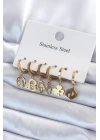BFS 316L Çelik Gold Renk Çoklu Figür Model Kadın Küpe Seti