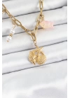 BFS 316L Çelik Gold Renk Deniz Yıldızı ve Deniz Kabuğu Konsept Kadın Kolye