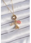 BFS 316L Çelik Gold Renk Eyfel Kulesi Fotoğraf Makinesi Figür Charm Model Kadın Kolye