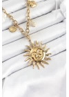 BFS 316L Çelik Gold Renk Güneş ve Deniz Kabukları Konsept Kadın Kolye