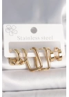 BFS 316L Çelik Gold Renk Halka Kare Model Kadın Küpe Seti