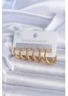 BFS 316L Çelik Gold Renk Halka Model Kadın Küpe Seti