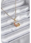 BFS 316L Çelik Gold Renk Hilal Kedi Model Zirkon Taşlı Detay Kadın Kolye