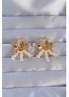 BFS 316L Çelik Gold Renk İnci Aksesuarlı Çiçek Model Küpe