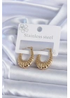 BFS 316L Çelik Gold Renk İşlemeli Halka Model Kadın Küpe